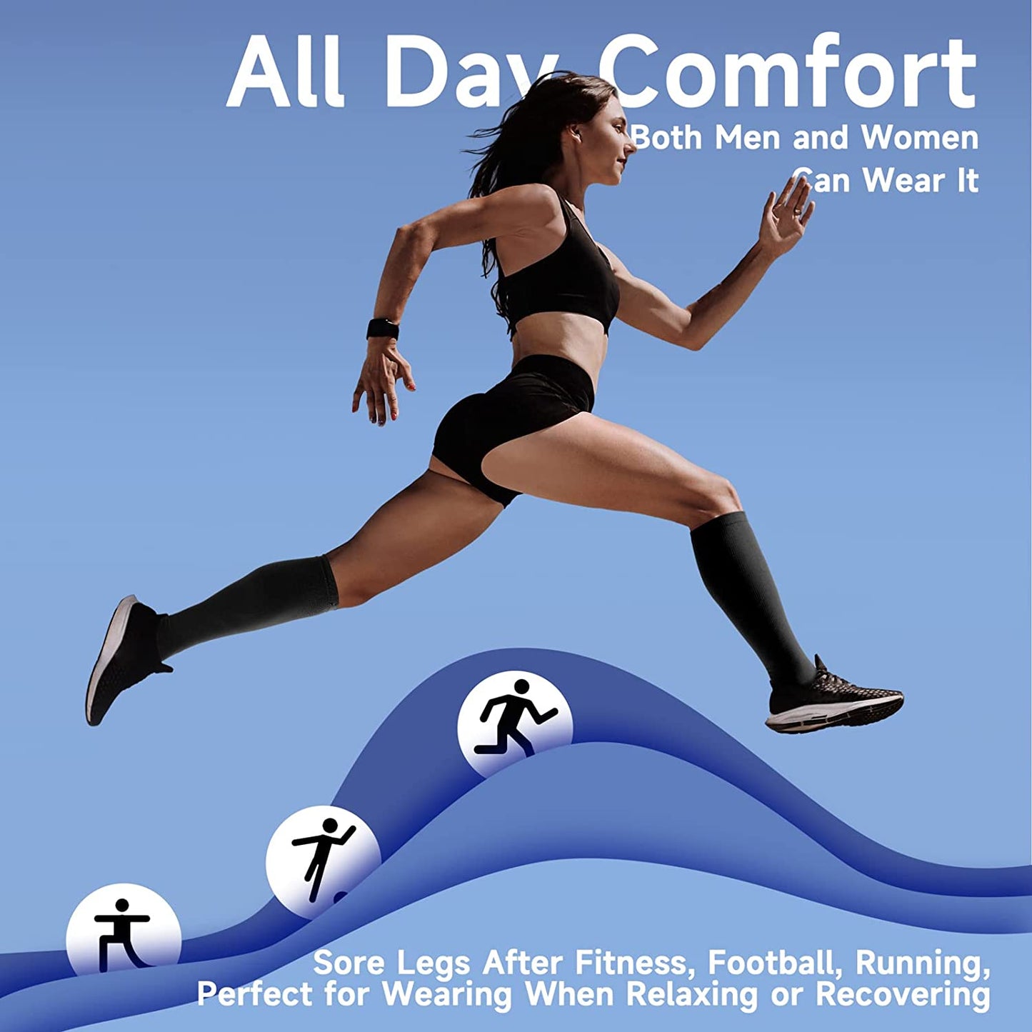 Zipper Compression Socks Women & Men - 2Pairs Calf Knee High 15-20Mmhg Open Toe Compression Stocking Suit for Walking