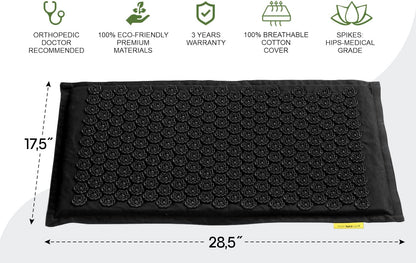 Acupressure Mat and Pillow Set | Acupuncture Mat for Back and Neck Pain Relief | Pranamat Inspired Accupressure Mats for Stress, Sciatic Pain, Feet Massage | Eco-Friendly Travel Bag Included