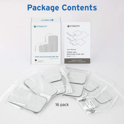 TENS Unit Replacement Pads Electrodes for Back Pain Relief, Self-Adhesive & Gel Free for Electrotherapy White (Pack of 16)