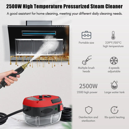2500W Portable Handheld Steam Cleaner High Temperature Pressurized Steam Cleaning Machine with Brush Heads and Gloves Cleaner